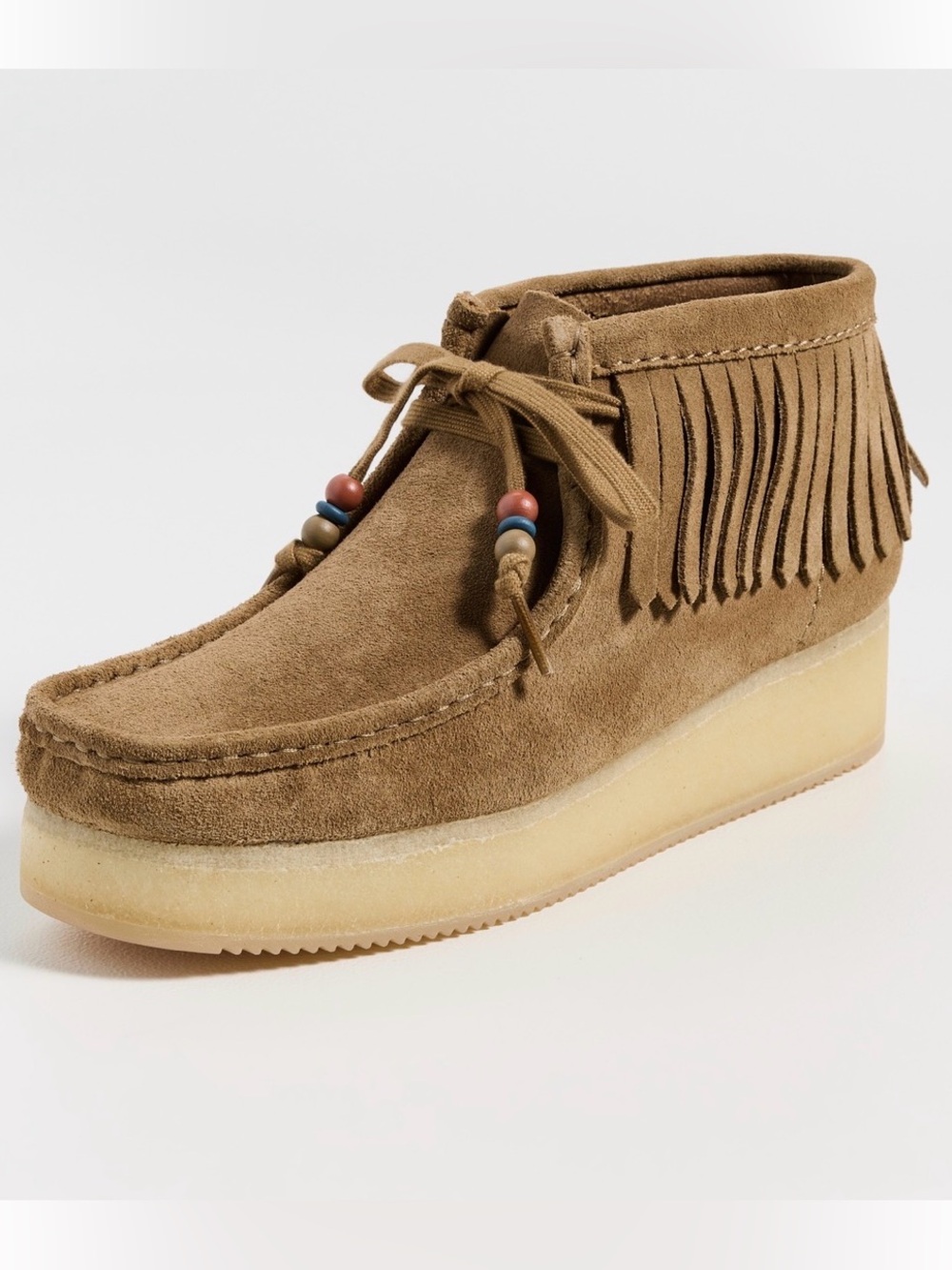 NEW Clarks Wallabee Wedge Suede Fringe Boots
